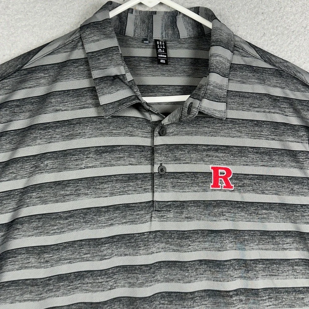 Rutgers Scarlet Knights Adidas Polo Shirt Mens 2XL Grey Stripe Performance Rugby